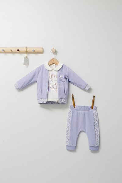 Tongs Baby Set 3 piese: pantaloni, bluzita si hainuta pentru bebelusi Gazelle, Tongs baby,Roz