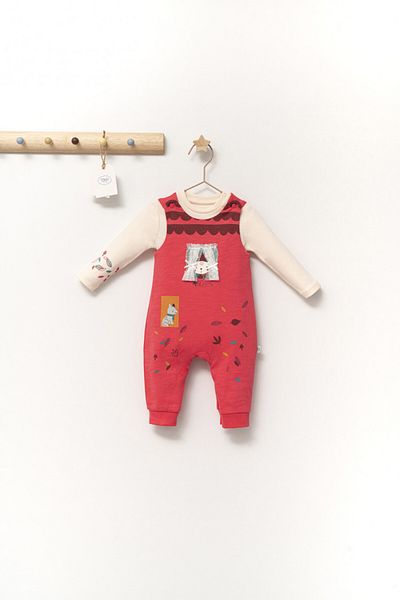 Tongs Baby Set salopeta cu bluzita Scufita rosie pentru bebelusi, Tongs baby,  Corai