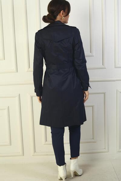 By Saygı Women's Buttoned Front Waist Belted Pocket Top Coat