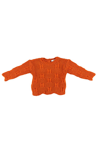 Panço Kız Bebek Desenli Triko Oranj Kazak