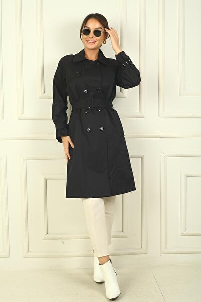 By Saygı Жіночий пояс і рукави з поясом, спереду на ґудзиках, з кишенями, пальто