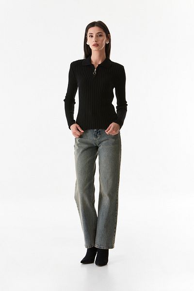 Fulla Moda Ribbed Half Zipper Shirt Collar Knitwear Sweater