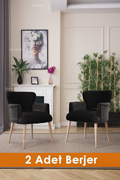 LOVİSSE HOME Siyah Quantum Berjer, Tekli Koltuk, Ofis, Bekleme, Balkon, Sandalye, puf, çayseti
