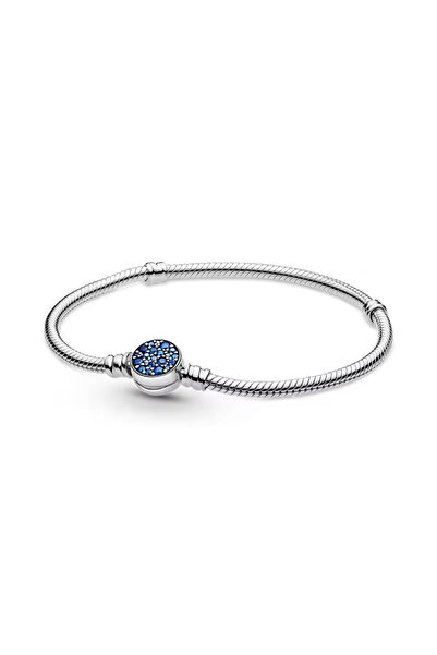 POSEİDONS JEWELLERY Gümüş Damgalı Moments Işıltılı Mavi Disk Klipsli Bileklik