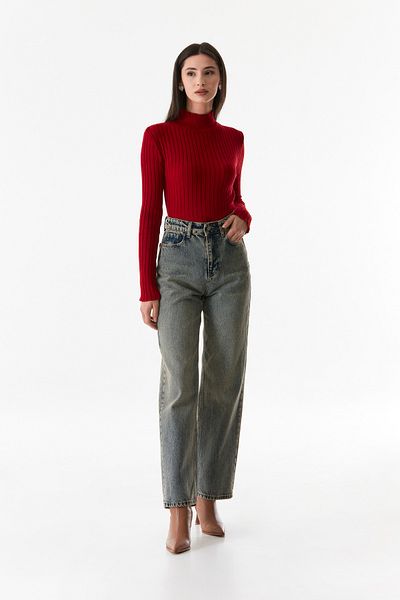 Fulla Moda Ribbed Stand Collar Knitwear Sweater