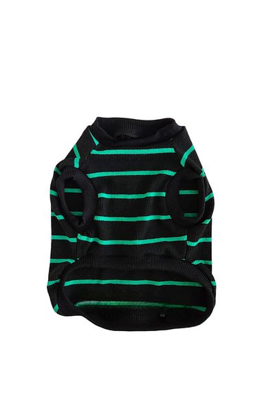 atelyu Cat Dog Clothes Black Green Striped Camisole Tshirt