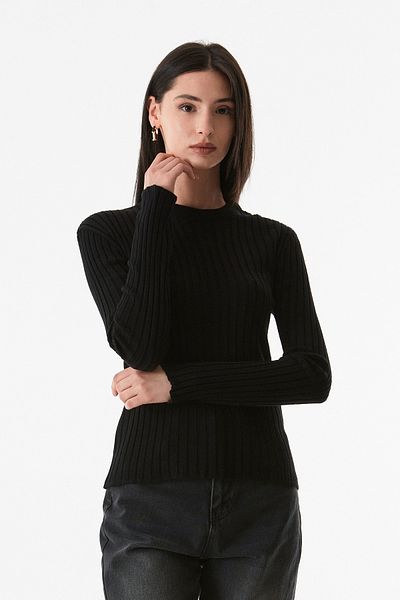 Fulla Moda Pulover tricotat cu gât cu nervuri