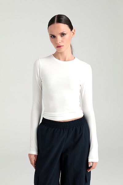 SHEISMONO Ultra Soft Ecru Round Neck Blouse