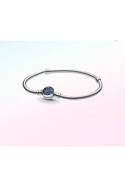 POSEİDONS JEWELLERY Gümüş Damgalı Moments Işıltılı Mavi Disk Klipsli Bileklik