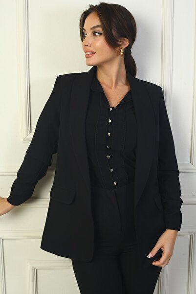 By Saygı Women's Gathered Shawl Collar Long Sleeve Jacket