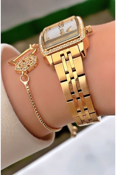 Reward Brand Gold Color Steel Cord Women's Wristwatch - with Bracelet Gift