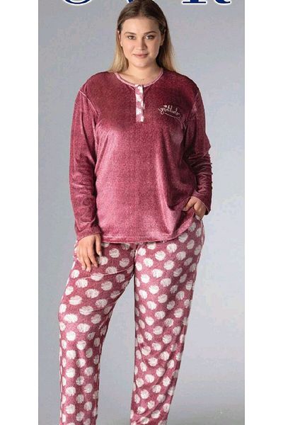 DOWRY Large Size Women's Long Sleeve Velvet Stylish Pajama Set