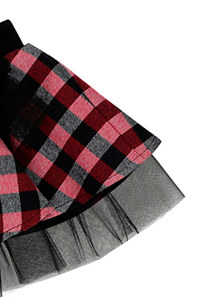 Panço Kız Bebek Ekose Desenli Kırmızı Etek