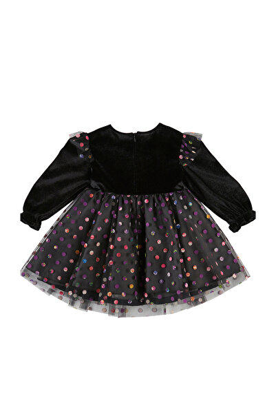 Panço Kız Bebek Puantiye Detaylı Siyah Abiye Elbise