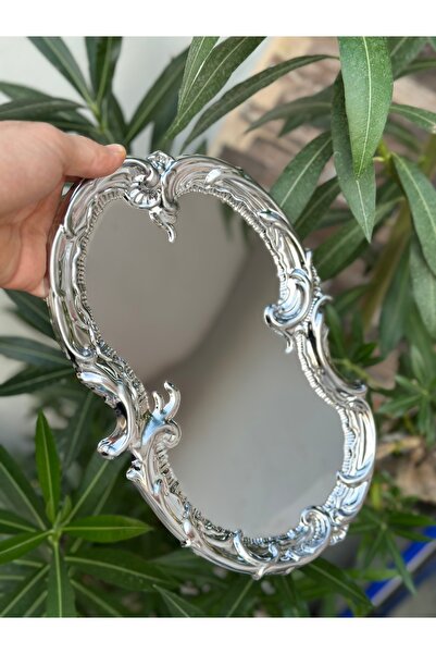 Hediye Köşkü Fenomen Lüks Metal Oval Gümüş Sunum Tepsisi