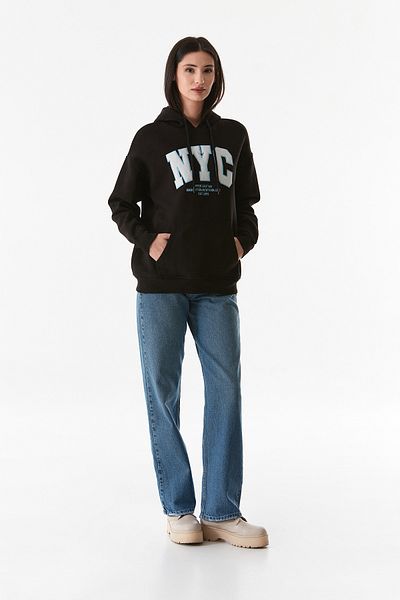 Fulla Moda Nyc Printed Kangaroo Pocket Hooded Sweatshirt