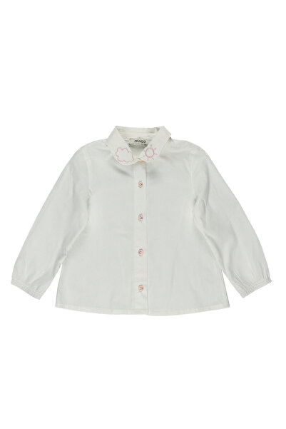 Panço Kız Ecru Dokuma Gömlek Yaka Gömlek