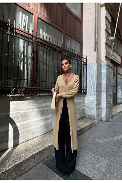 Butik Şenel Μακριά ζακέτα με κουμπιά Camel