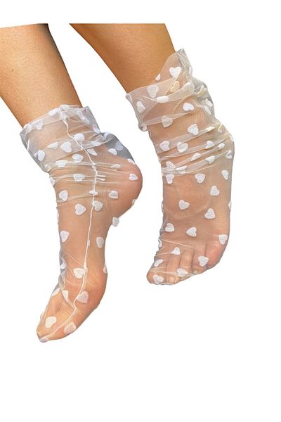 Parlajent Swan Patterned Heart Tulle Socks