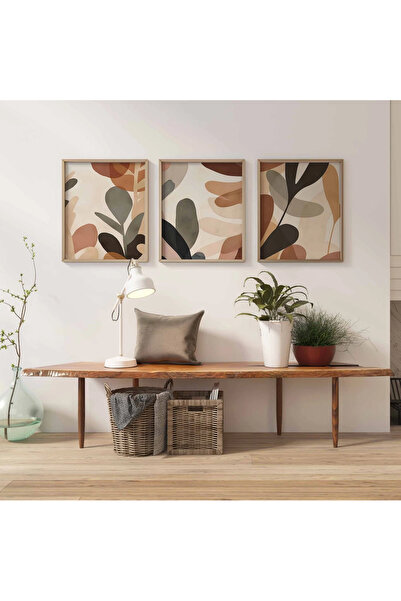 woodhomeworks Ahşap Çerçeveli 3 Lü Soyut Tablo Home Ev Salon Oturma Odası Yat...