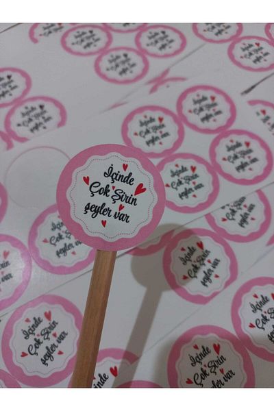 gg gençgirişimci Coated Sticker - There Are Many Cute Things Inside - (4x4cm) 70 Pieces / Pink
