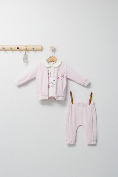 Tongs Baby Set 3 piese: pantaloni, bluzita si hainuta pentru bebelusi Gazelle, Tongs baby,Roz