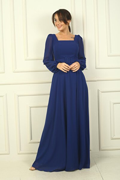 By Saygı Βραδινό φόρεμα με τετράγωνο λαιμό και ζώνη με επένδυση από σιφόν