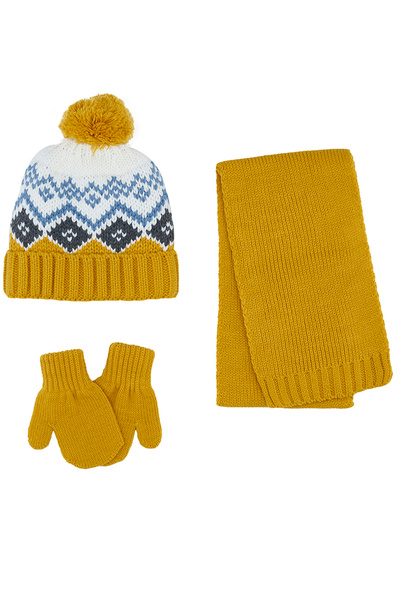 Panço Unisex Bebek Hardal Atkı Bere Eldiven Set