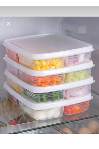 Home 4 Compartment Breakfast Vegetable Storage Container with Lid Lunch Fridge Organizer