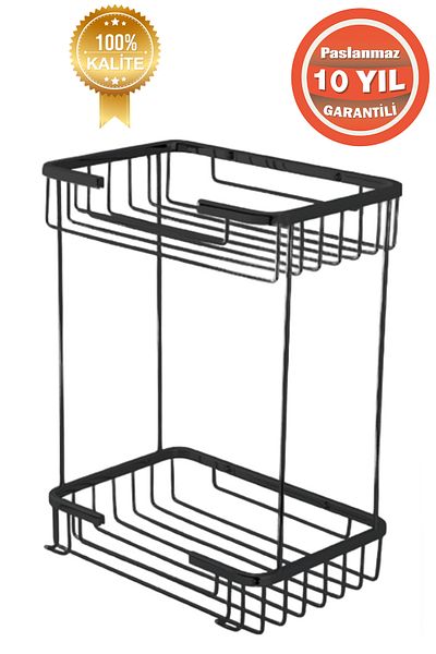 ÇELİK BANYO Stainless Brass Matte Black Taci 22X15 cm Shampoo Holder Bathroom Shelf