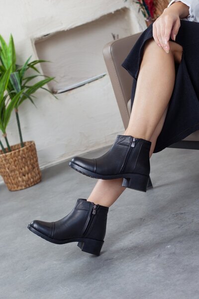 Adım Adım Γυναικείες γνήσιες δερμάτινες εξαιρετικά μαλακές μαύρες μπότες με φερμουάρ