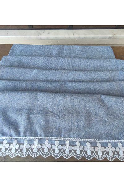 denizli hatırası Runner cu dantelă cu flori de in Buldan albastru 140x45 cm