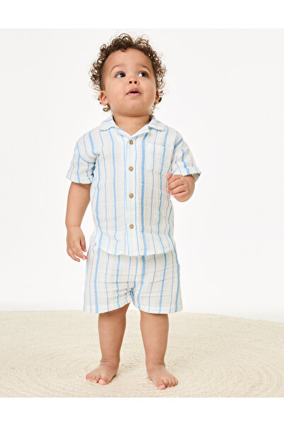 Marks & Spencer Saf Pamuklu Çizgili Şort (0-3 Yaş)