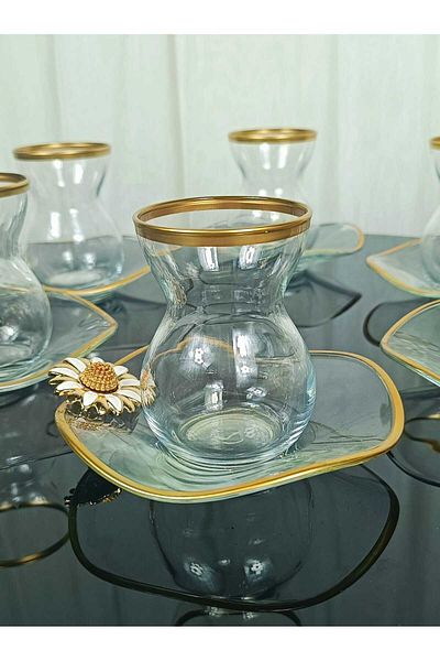 Elta Collection Luxury 12-Piece Daisy Gold Gilt Tea Set for 6 People