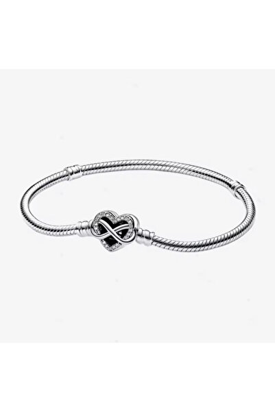 POSEİDONS JEWELLERY Gümüş Moments Sonsuz Kalp Klipsli Yılan Zincir Bileklik