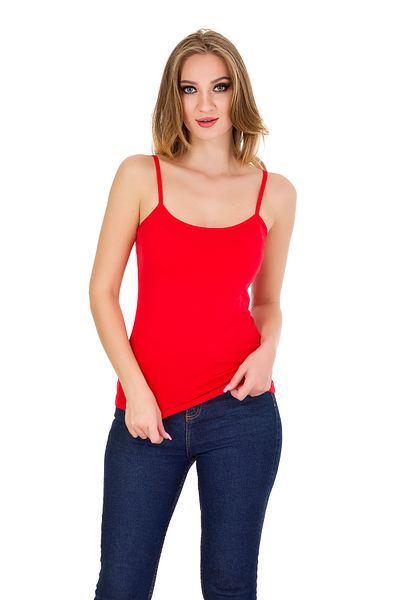 Yaldızlı Red and Nude Colored Tank Top with String Straps - Set of 2