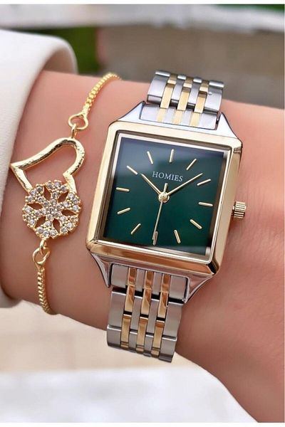 Homies Mrd11531 Yellow Silver Color Women's Wristwatch with Bracelet Gift