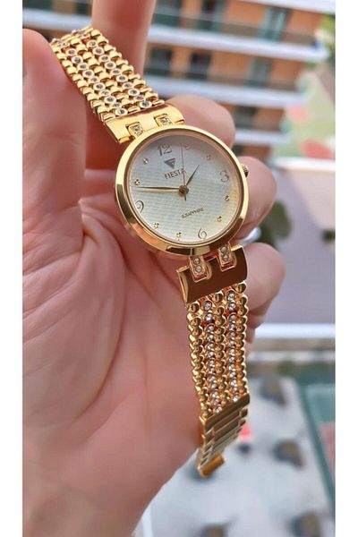 Fiesta Mrd11621 Golden Yellow Steel Cord Women's Wristwatch with Bracelet Gift
