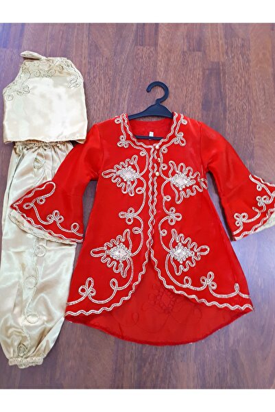 biyan collection Kırmızı 3 Parça Çocuk Bindallı Mevlütlük Kına Gecesi Elbisesi Kostümü Kına Takımı Kınalık