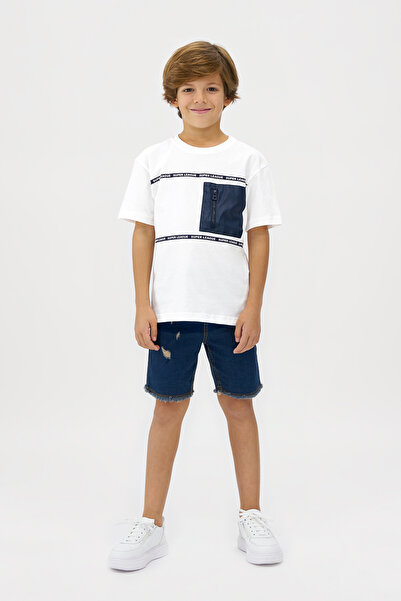 Panço Erkek Çocuk Beli Lastikli Lacivert Kot Şort