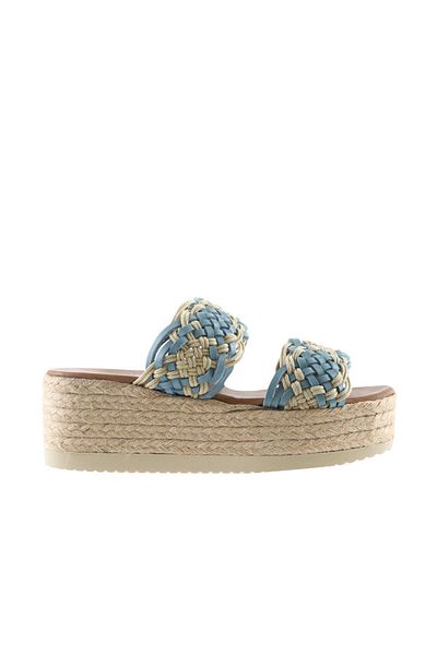 Bueno Shoes Papuci espadrille din piele albastră pentru femei - 01wu6110