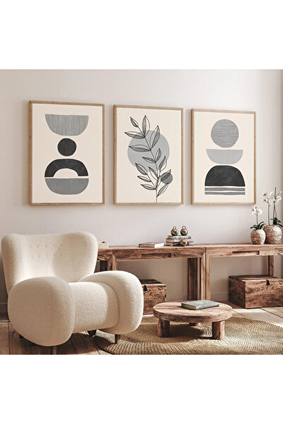 woodhomeworks Ahşap Çerçeveli 3 Lü Soyut Tablo Home Ev Salon Oturma Odası Yat...