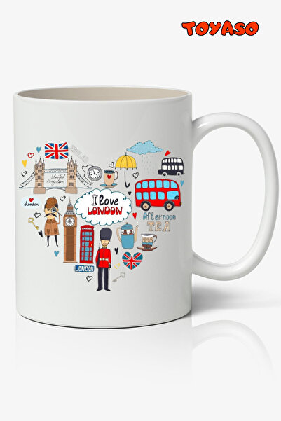 Toyaso Londra İngiltere London Kalp Temalı Beyaz Kupa Bardak Arkadaşa Sevgili...