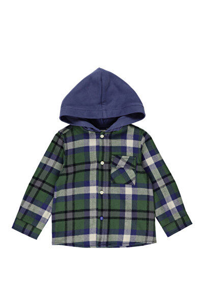Panço Erkek Bebek Ekose Desenli Kapüşonlu Yeşil Gömlek
