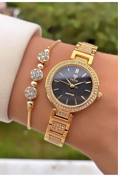 Fiesta Mrd11443 Gold Color Steel Cord and Case Women's Wristwatch Bracelet Gift