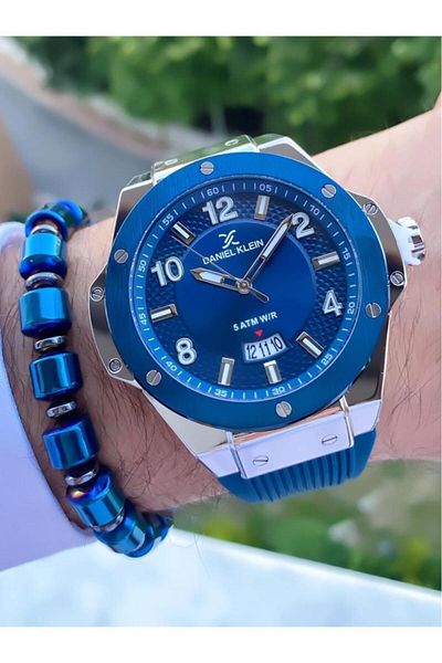 Daniel Klein Mrd12342 Navy Blue Silver Color Calendar Men's Wristwatch Bracelet