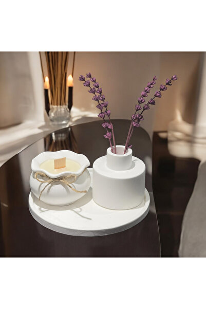 MissTulinaKozmetik 4 Parça Dekoratif Ahşap Fitil Kokulu Mum Set Beyaz Renk