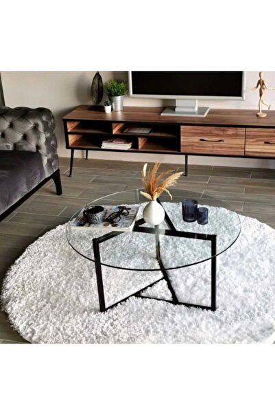 Lamra Dizayn Orta Sehpa Siyah Şeffaf Camlı
