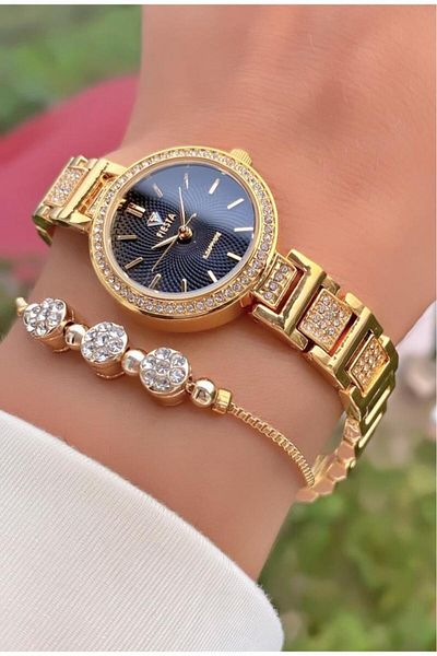 Fiesta Mrd11443 Gold Color Steel Cord and Case Women's Wristwatch Bracelet Gift