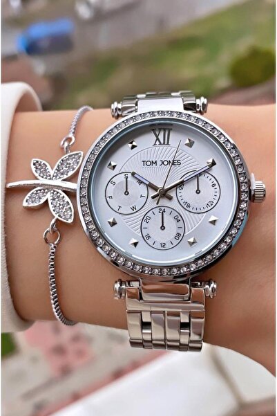 Tom Jones Mrd12052 Gümüş Renk Kadın Kol Saati Bileklik Hediyeli